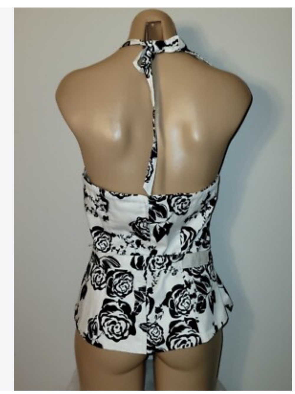 Charlotte Russe Halter Top Floral Rose Print Black White